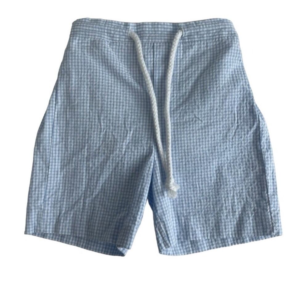 Bella Bliss Blue White Gingham Drawstring Shorts Boys 6 Months